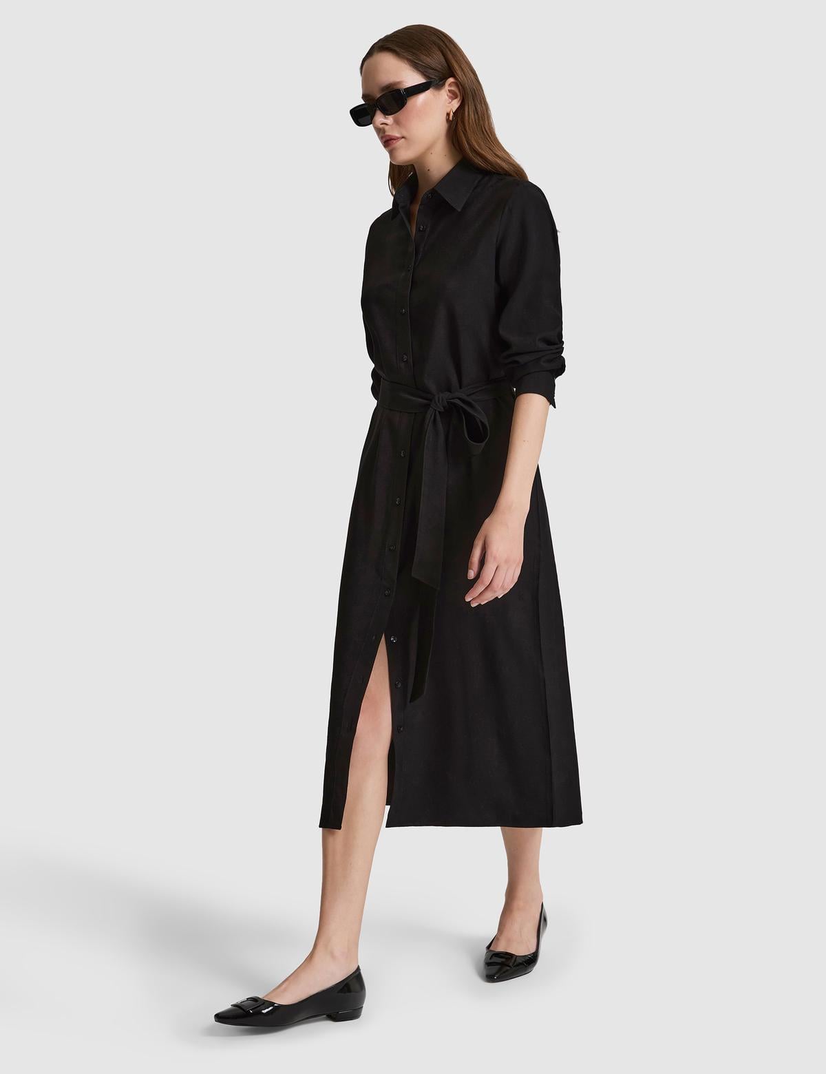 Siyah Comfort Fit Dokuma Elbise - 50318230001