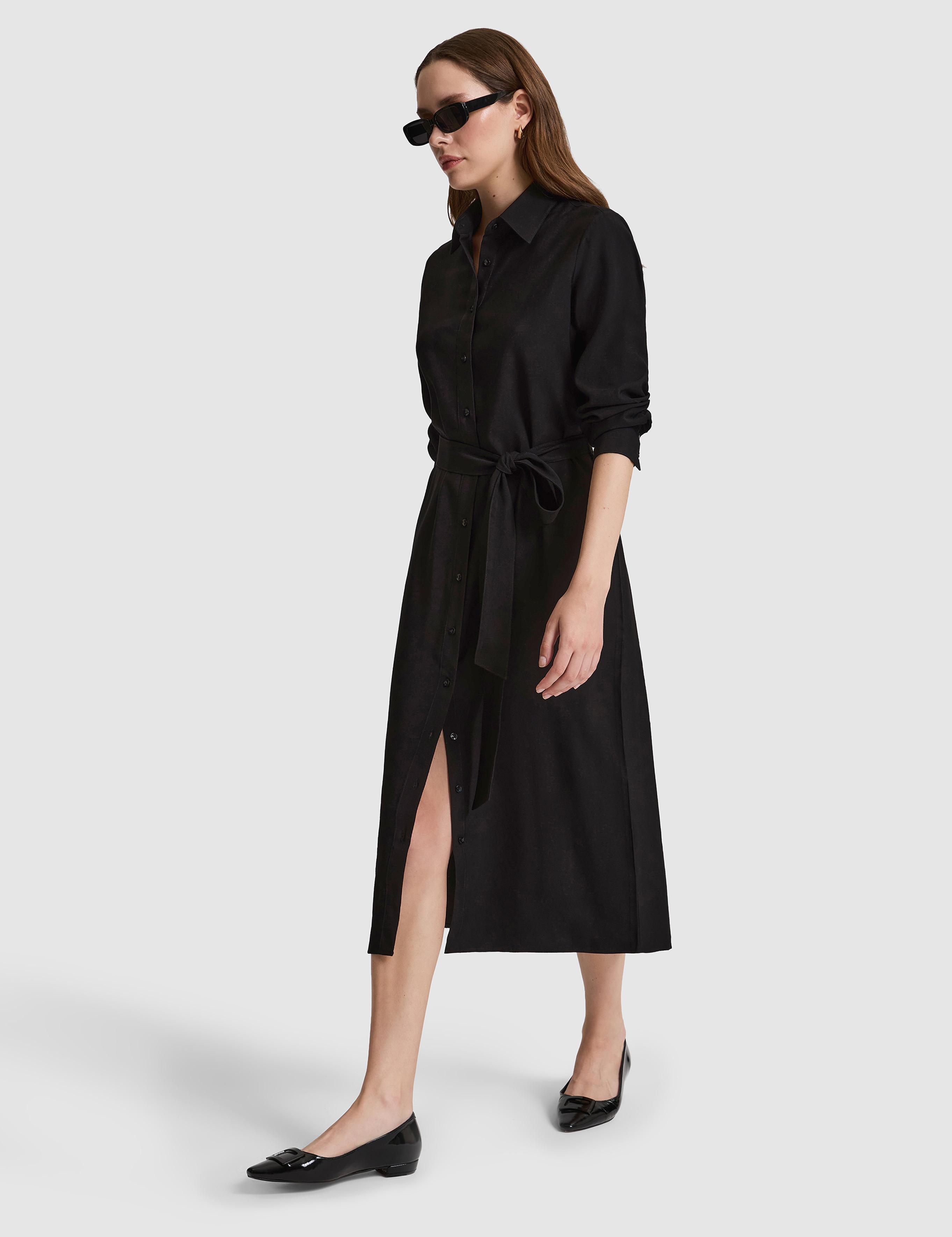 Siyah Comfort Fit Dokuma Elbise