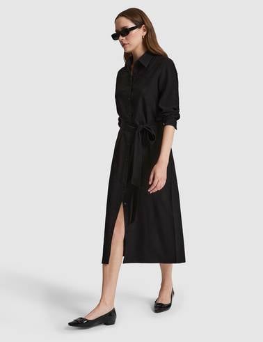 Siyah Comfort Fit Dokuma Elbise