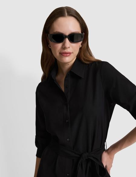 Siyah Comfort Fit Dokuma Elbise - 50318230001