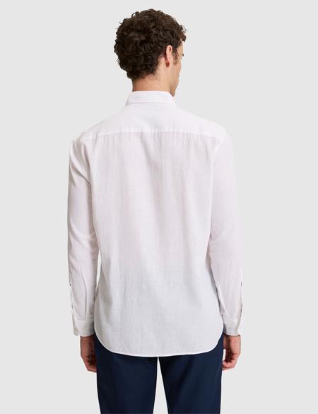 Beyaz Keten Karışımlı Regular Fit Uzun Kollu Gömlek - 50325356011
