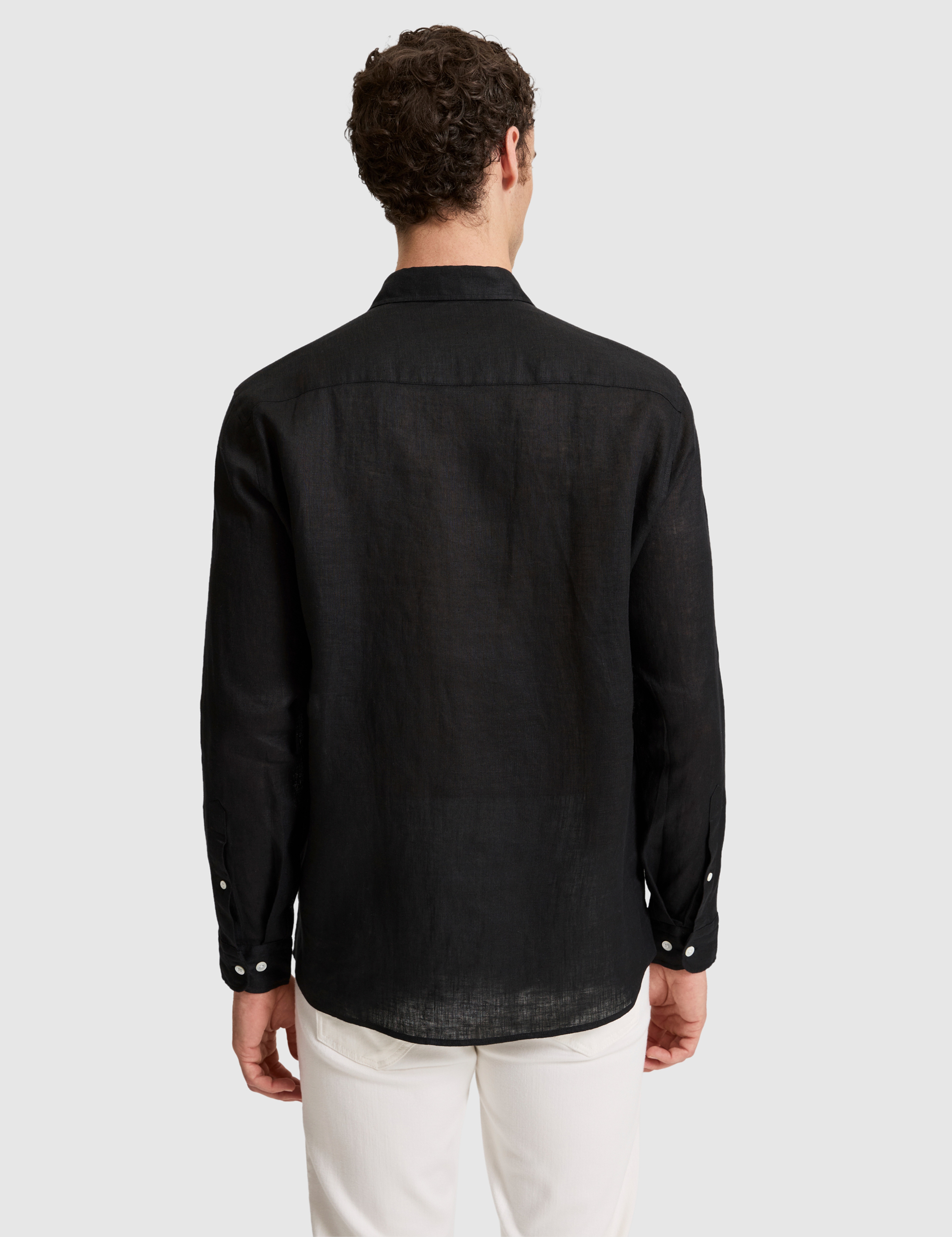 Siyah %100 Keten Regular Fit Uzunkollu Gömlek - Image 5