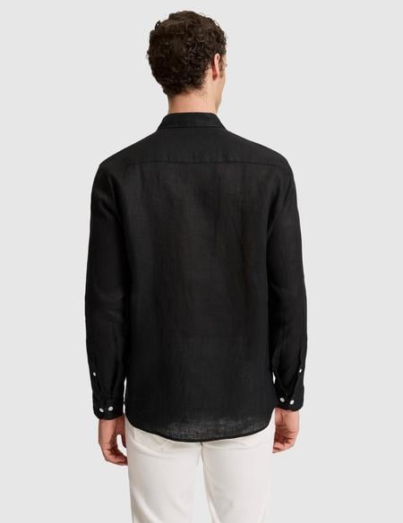 Siyah %100 Keten Regular Fit Uzunkollu Gömlek - 50320945166