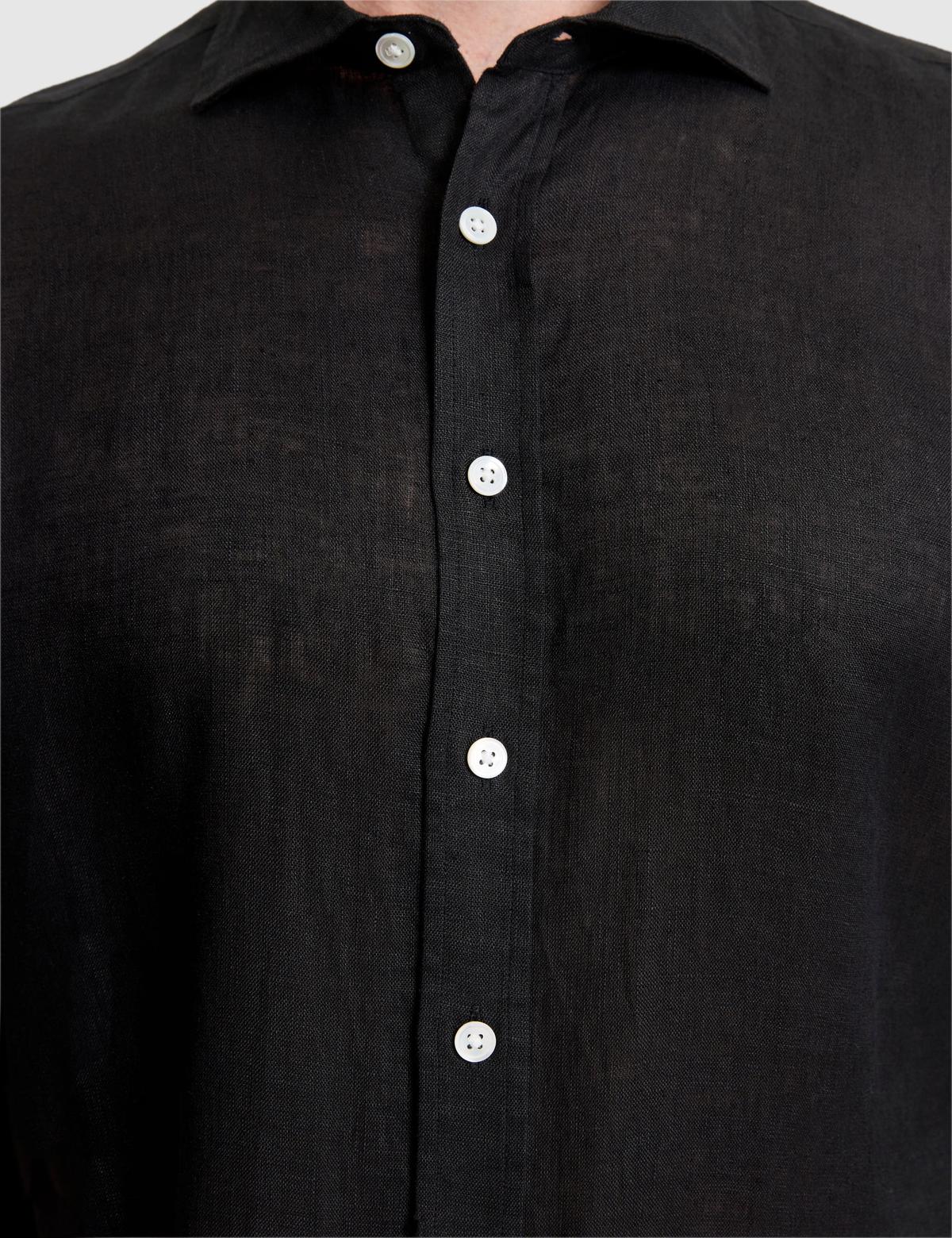 Siyah %100 Keten Regular Fit Uzunkollu Gömlek - 50320945166