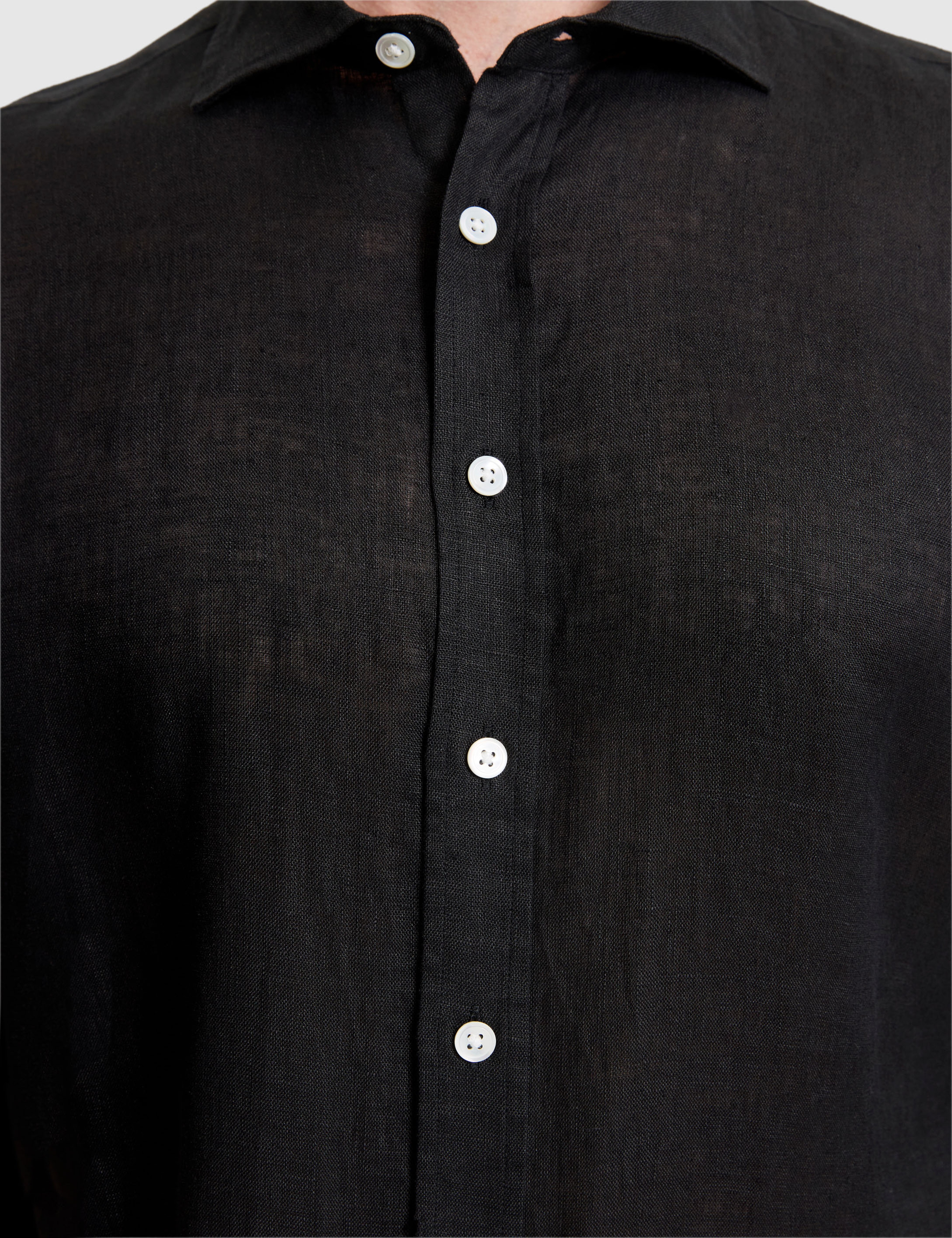 Siyah %100 Keten Regular Fit Uzunkollu Gömlek - Image 6
