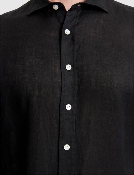 Siyah %100 Keten Regular Fit Uzunkollu Gömlek - 50320945166