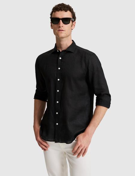 Siyah %100 Keten Regular Fit Uzunkollu Gömlek - 50320945166