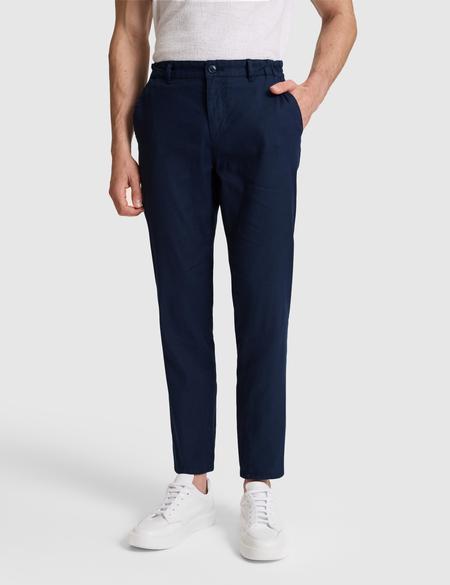Lacivert Straight Fit Keten Karışımlı Beli Lastikli Kanvas Pantolon - 50320840124