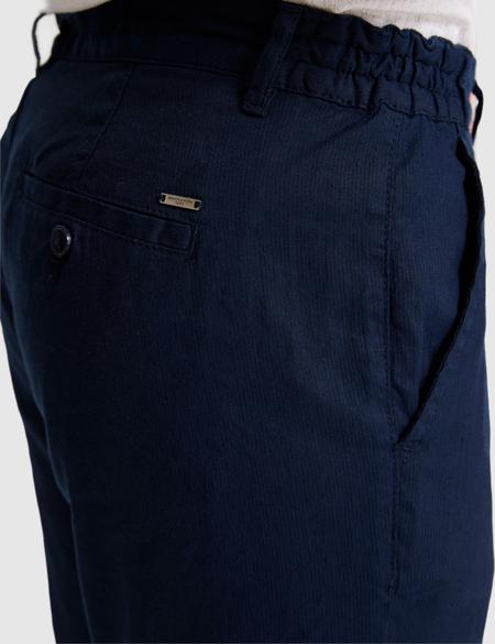 Lacivert Straight Fit Keten Karışımlı Beli Lastikli Kanvas Pantolon - 50320840124