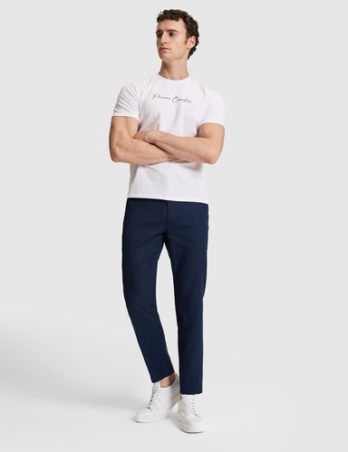 Lacivert Straight Fit Keten Karışımlı Beli Lastikli Kanvas Pantolon