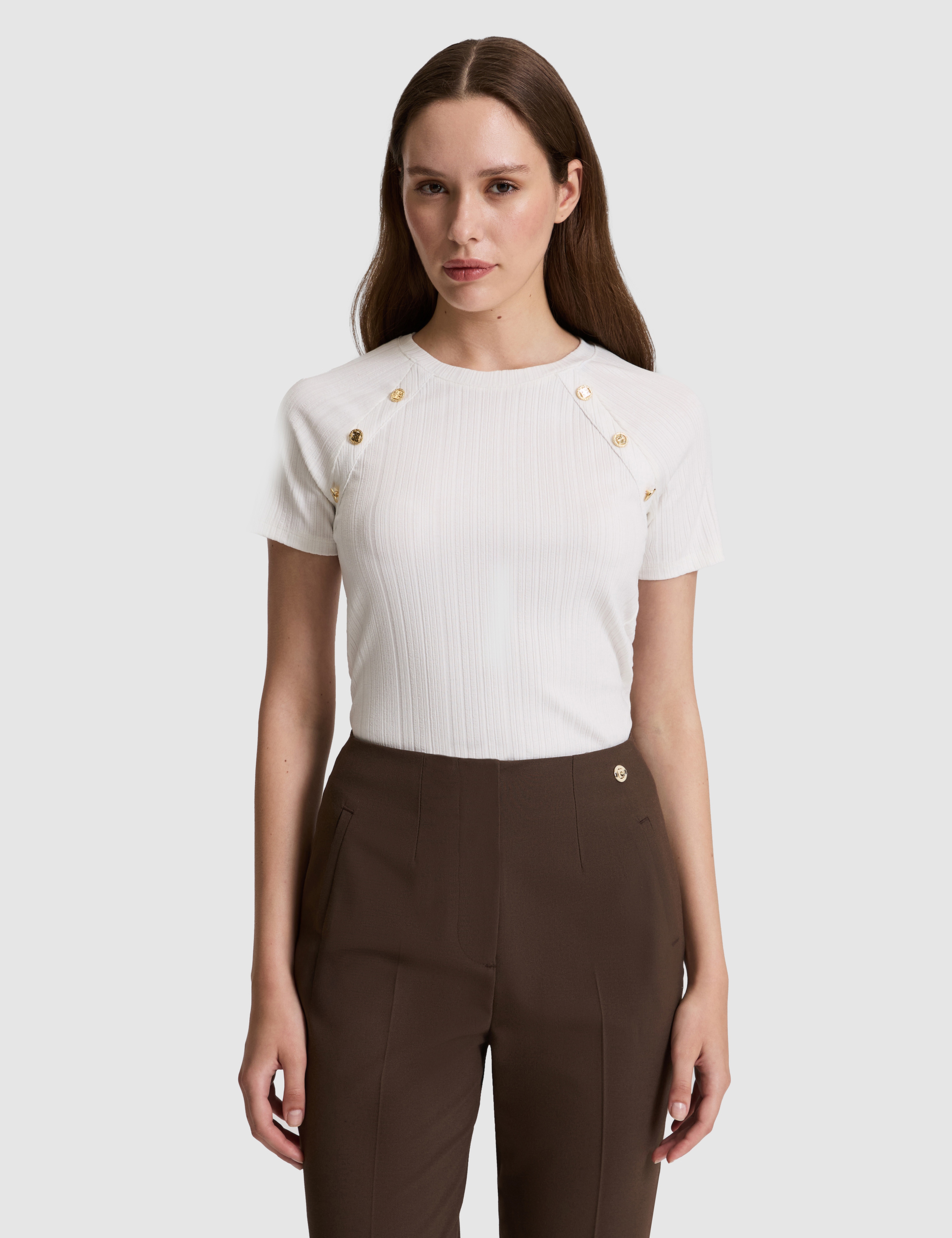 Ekru Extra Slim Fit Tişört - Image 1