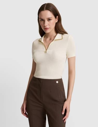 Ekru Comfort Fit Polo Yaka Triko Tişört