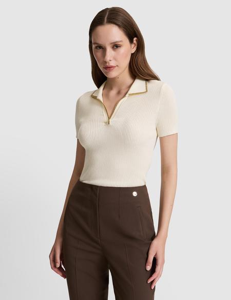 Ekru Comfort Fit Polo Yaka Triko Tişört - 50326899007
