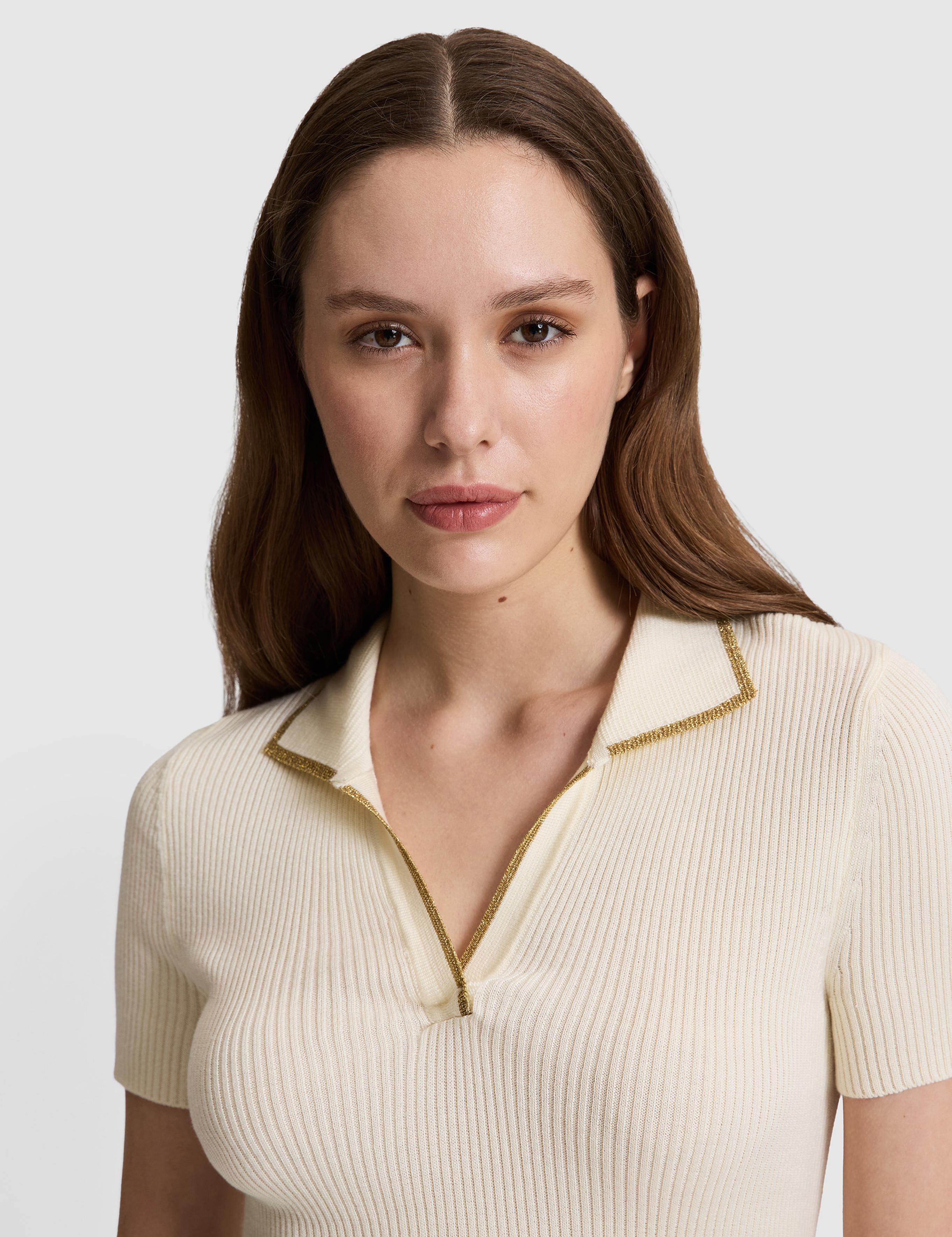 Ekru Comfort Fit Polo Yaka Triko Tişört