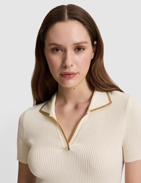 Ekru Comfort Fit Polo Yaka Triko Tişört - 50326899007