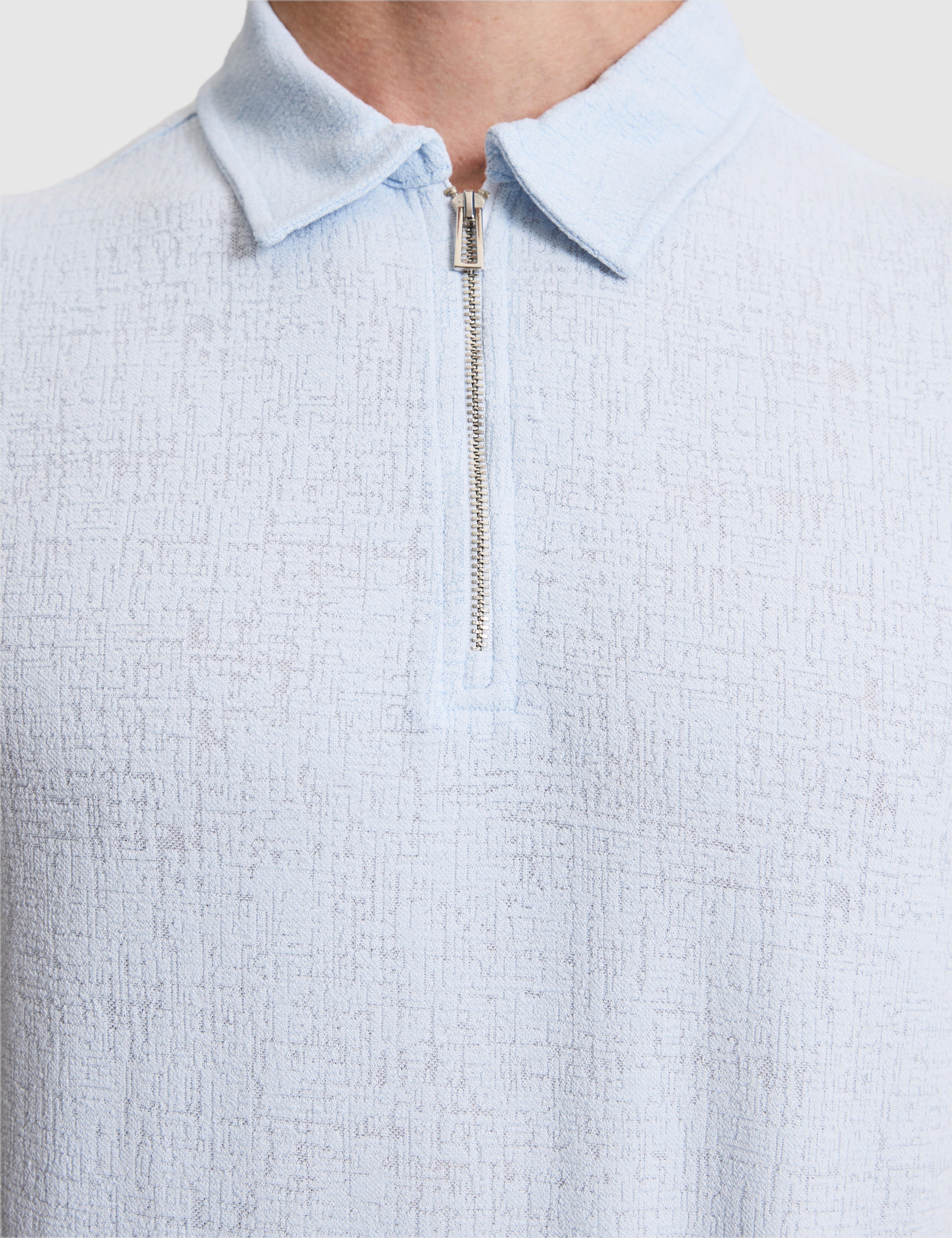 Açık Mavi Slim Fit Fermuarlı Polo Yaka Tişört