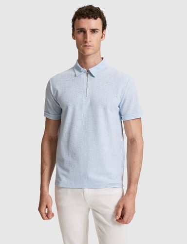 Açık Mavi Slim Fit Fermuarlı Polo Yaka Tişört