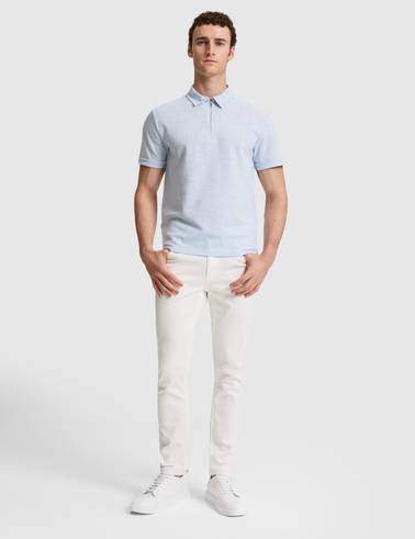 Açık Mavi Slim Fit Fermuarlı Polo Yaka Tişört