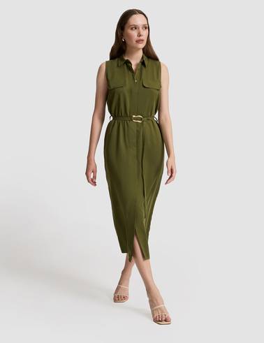 Haki Regular Fit Dokuma Elbise
