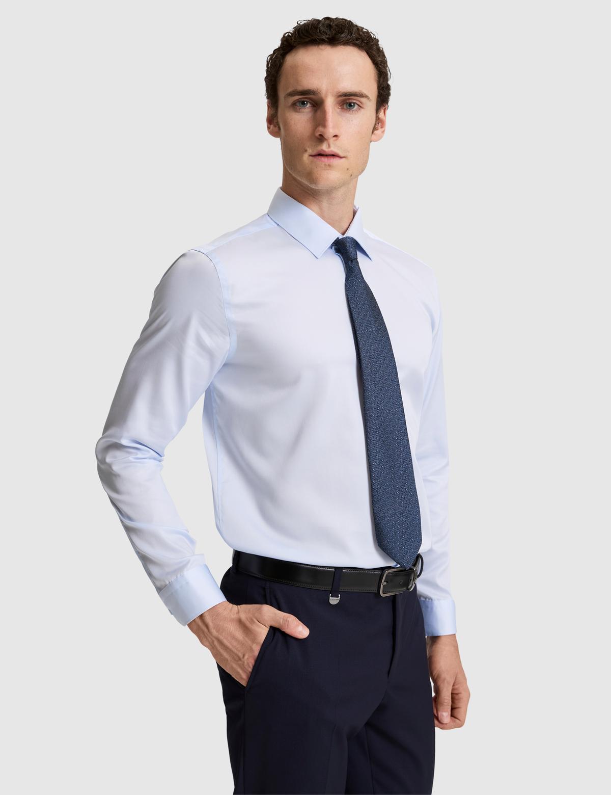 Açık Mavi Non İron Kolay Ütülenebilir Regular Fit Uzun Kollu Basic Gömlek - 50325163019