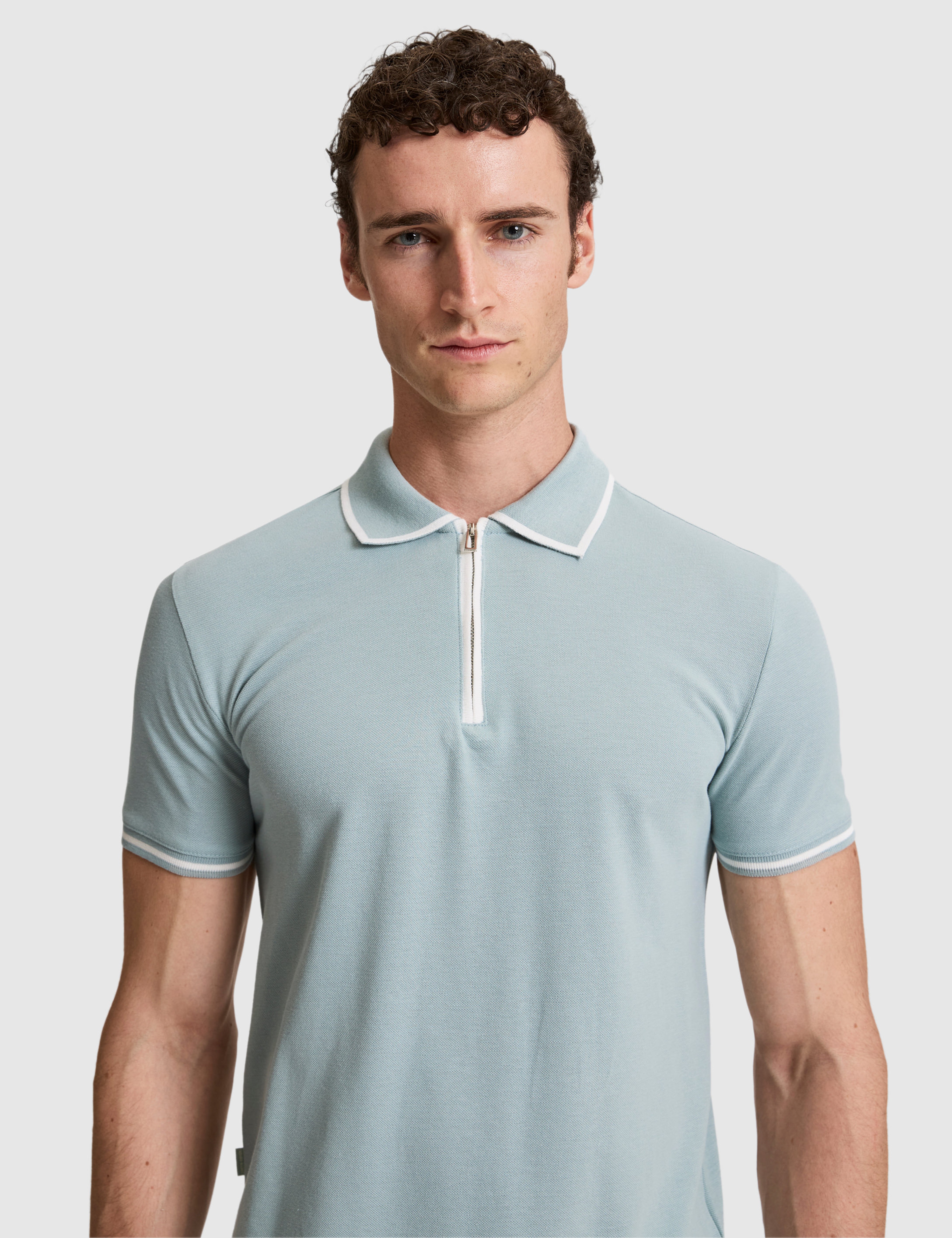 Koyu Mint Slim Fit %100 Pamuk Fermuarlı Polo Yaka Tişört - Image 2