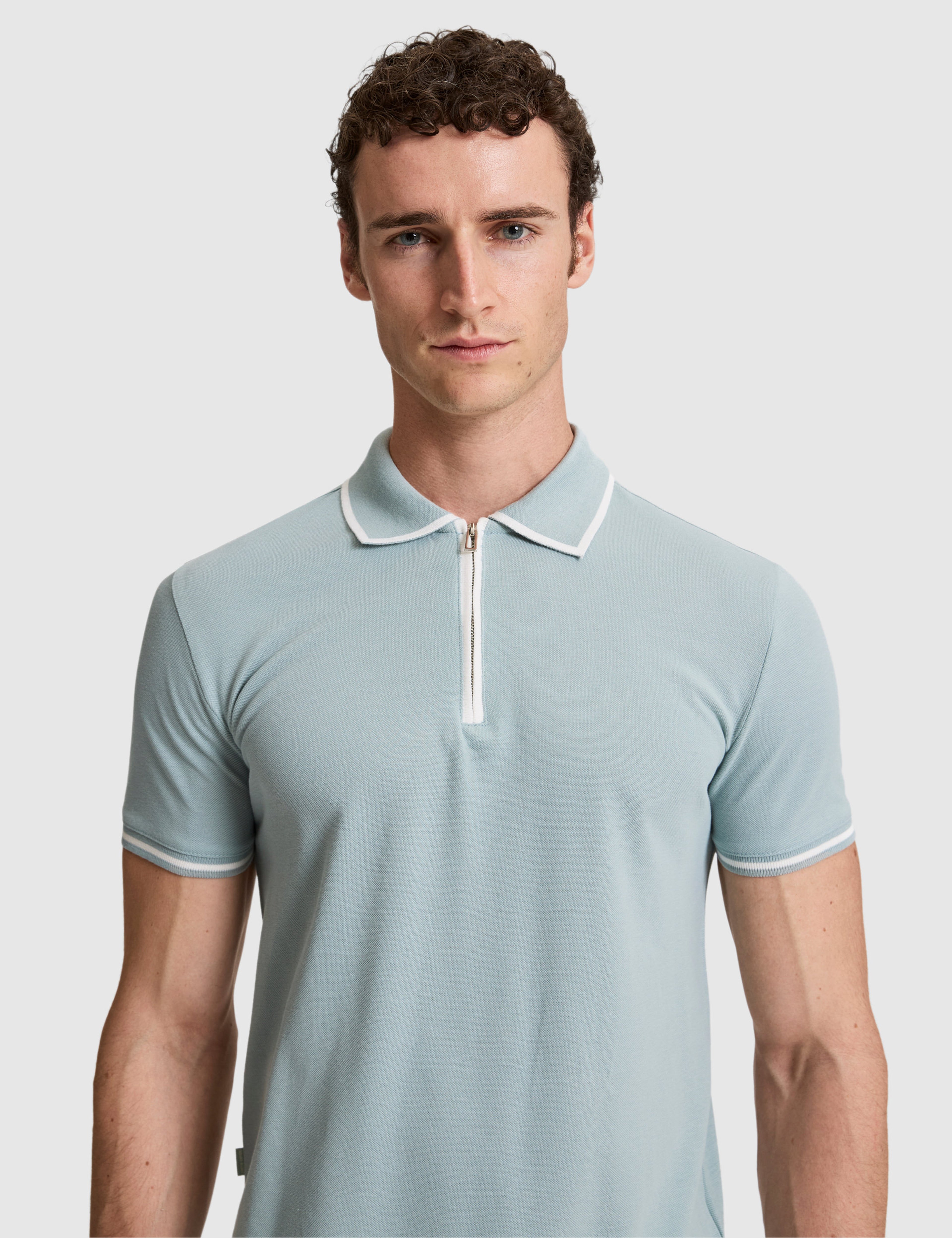 Koyu Mint Slim Fit %100 Pamuk Fermuarlı Polo Yaka Tişört