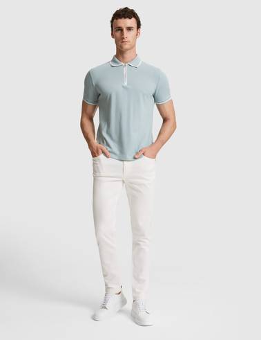 Koyu Mint Slim Fit %100 Pamuk Fermuarlı Polo Yaka Tişört