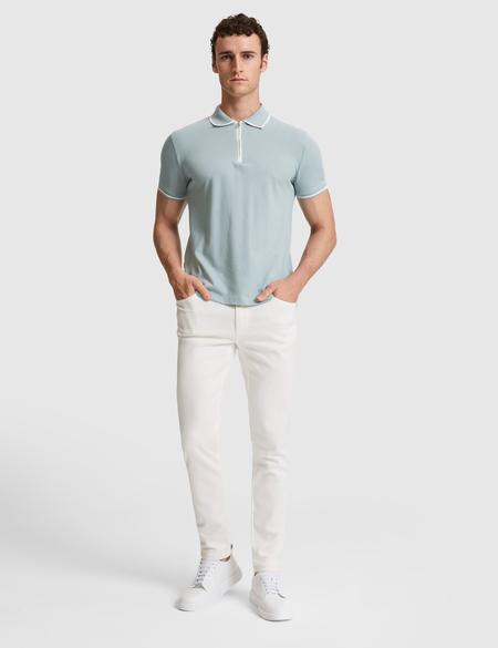 Koyu Mint Slim Fit %100 Pamuk Fermuarlı Polo Yaka Tişört - 50321201014