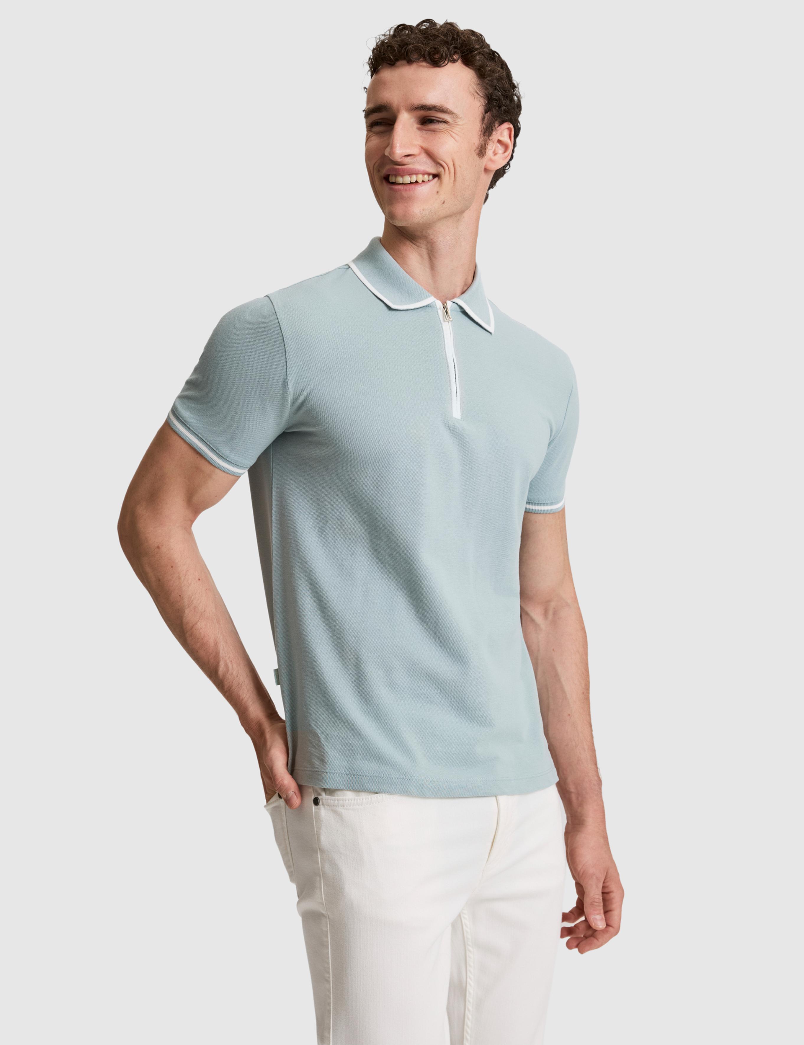 Koyu Mint Slim Fit %100 Pamuk Fermuarlı Polo Yaka Tişört
