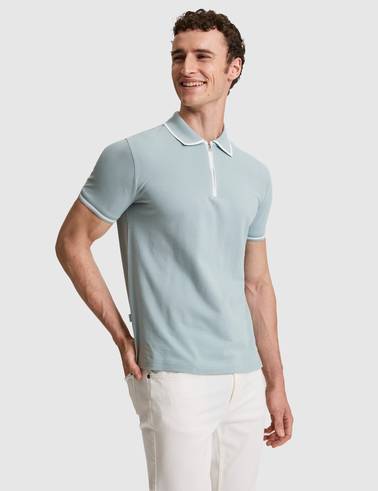 Koyu Mint Slim Fit %100 Pamuk Fermuarlı Polo Yaka Tişört