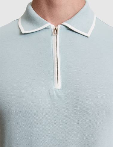Koyu Mint Slim Fit %100 Pamuk Fermuarlı Polo Yaka Tişört