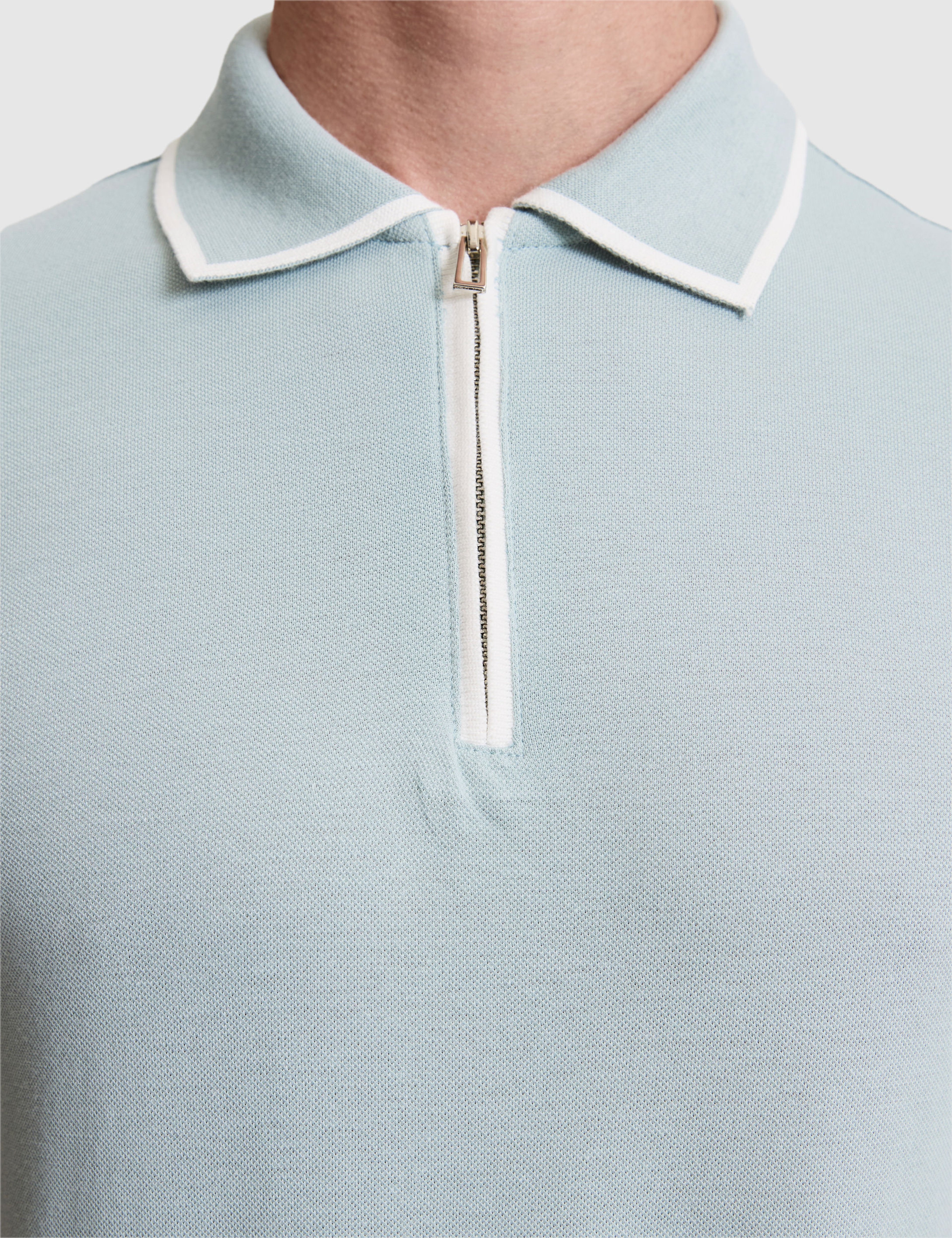 Koyu Mint Slim Fit %100 Pamuk Fermuarlı Polo Yaka Tişört - Image 6