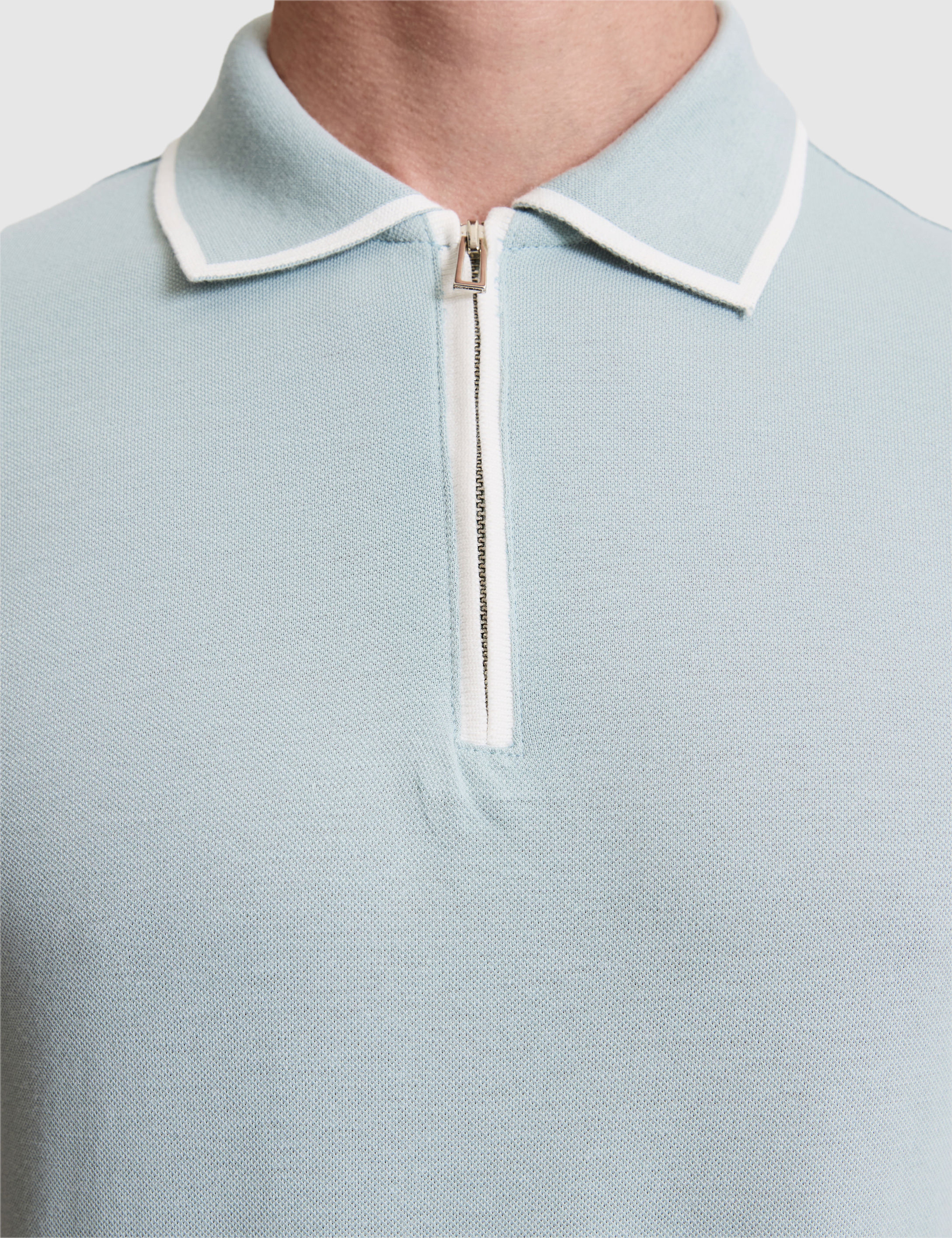 Koyu Mint Slim Fit %100 Pamuk Fermuarlı Polo Yaka Tişört