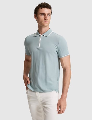Koyu Mint Slim Fit %100 Pamuk Fermuarlı Polo Yaka Tişört