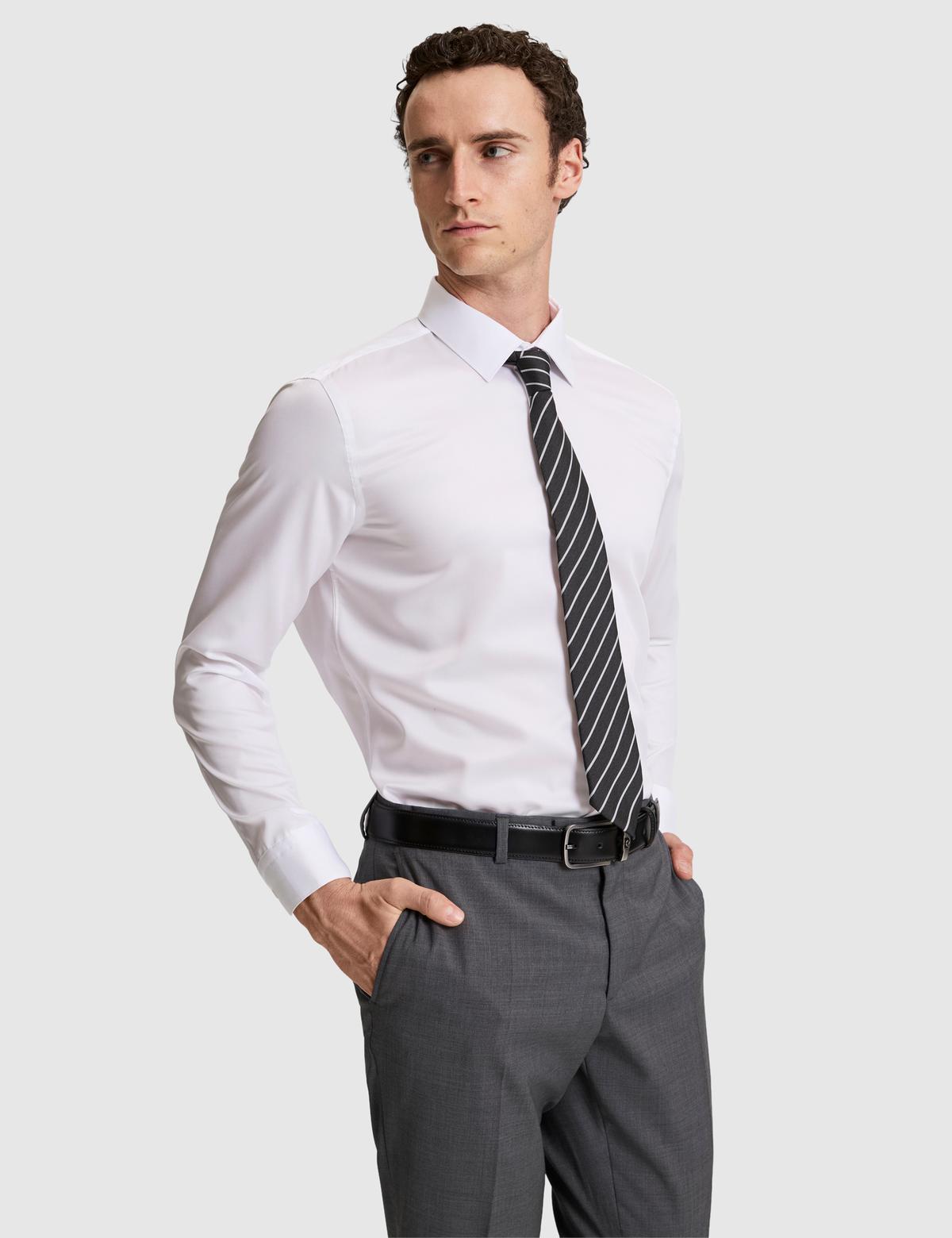 Beyaz Non İron Kolay Ütülenebilir Regular Fit Uzun Kollu Basic Gömlek - 50325163014