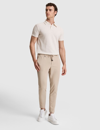 Bej Beli Kordonlu Klasik Jogger Pantolon