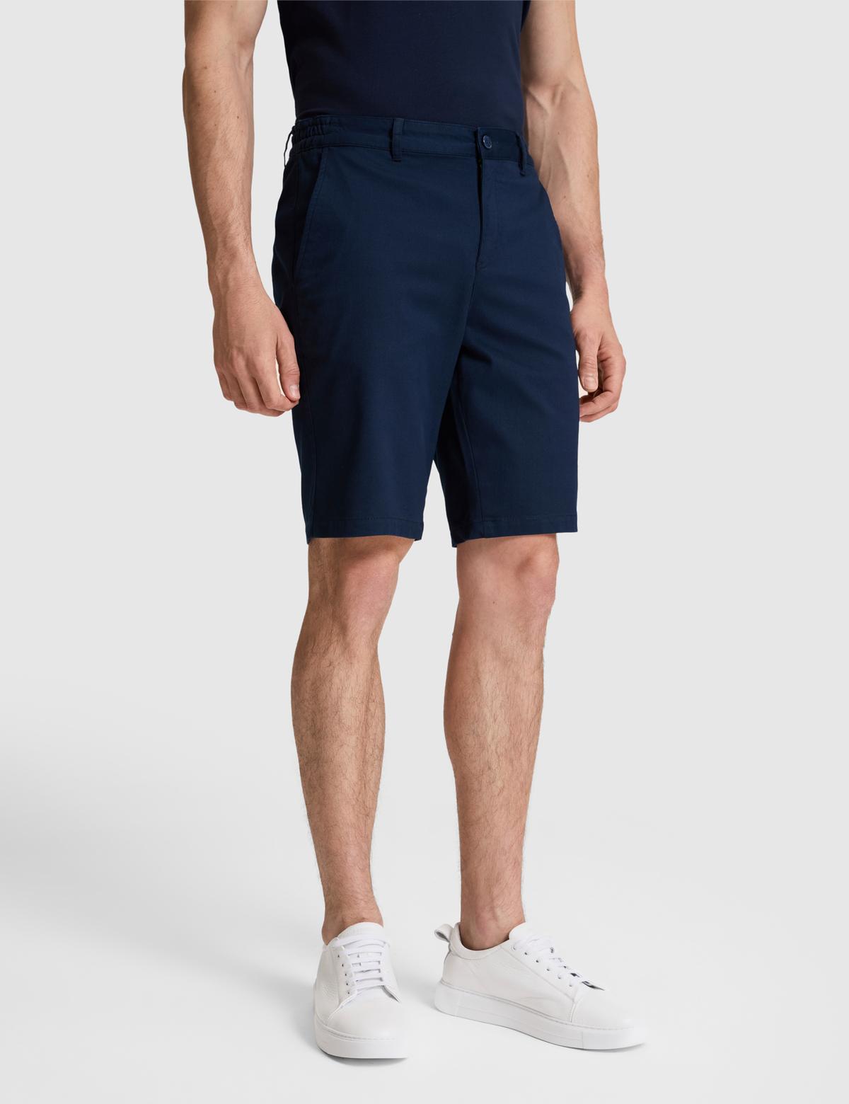 Lacivert Slim Fit Dokuma Şort - 50327884003
