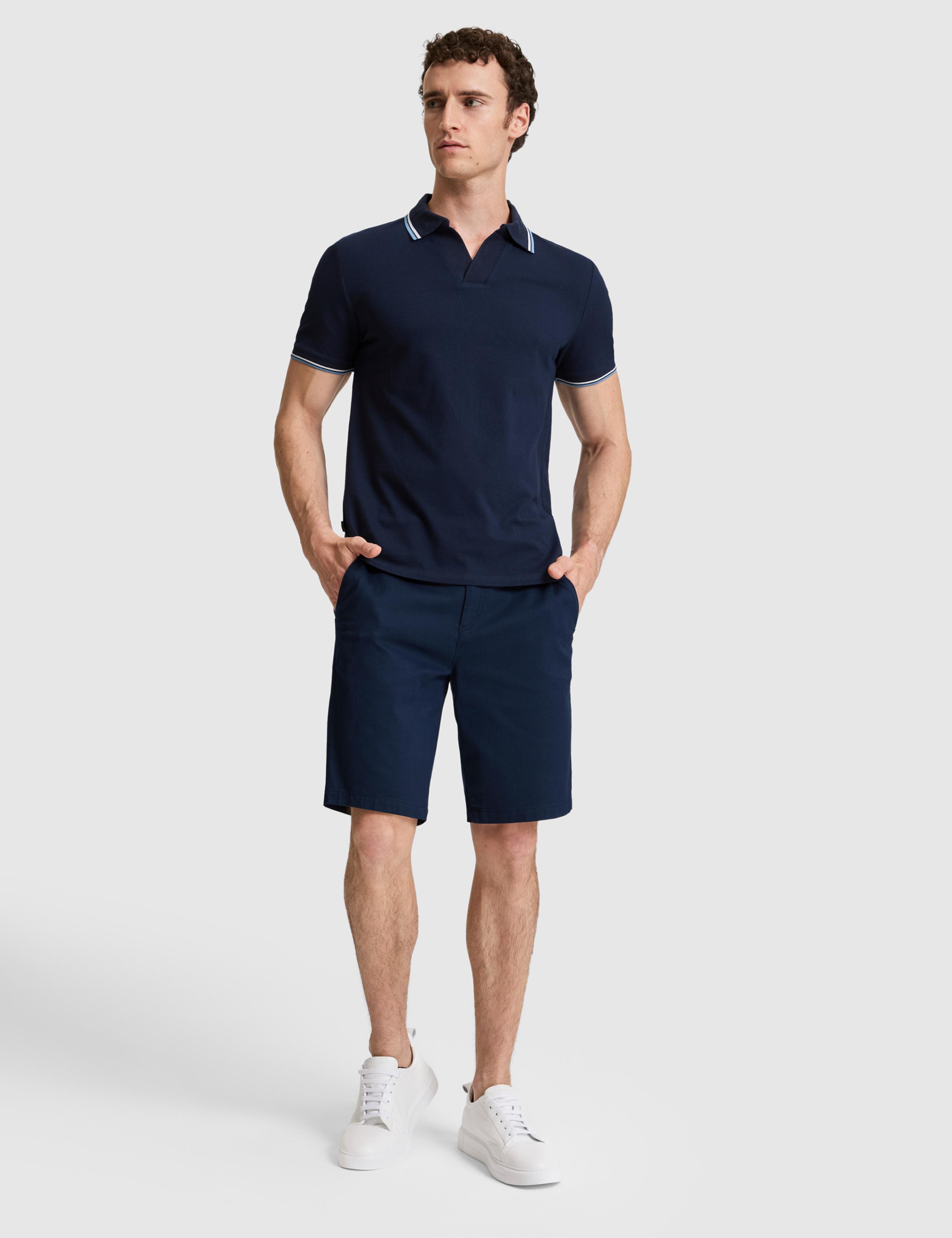 Lacivert Slim Fit Dokuma Şort