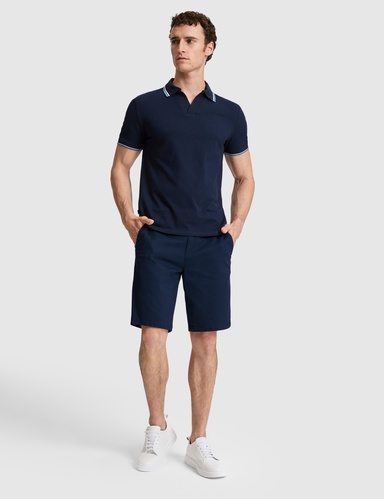 Lacivert Slim Fit Dokuma Şort