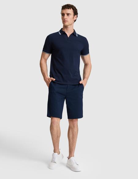 Lacivert Slim Fit Dokuma Şort - 50327884003