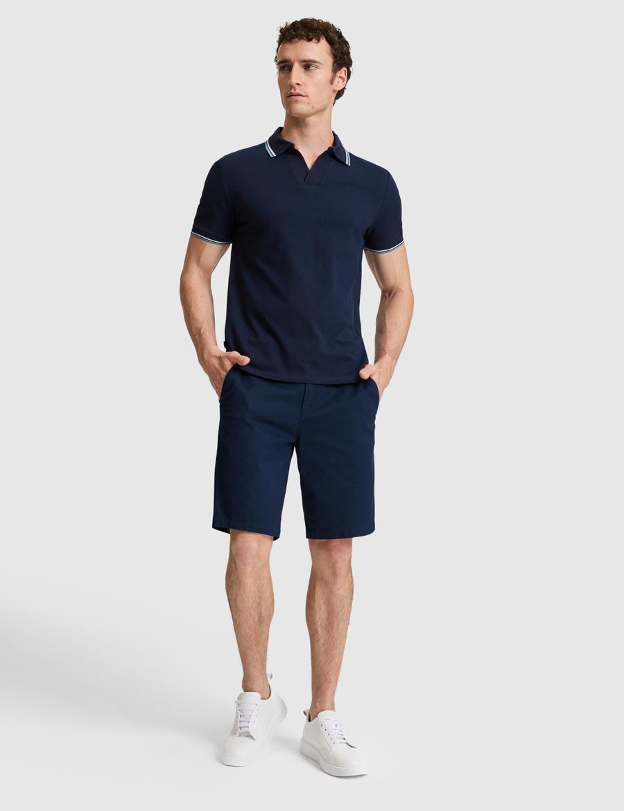 Lacivert Slim Fit Dokuma Şort