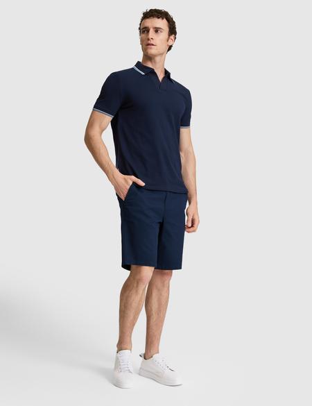 Lacivert Slim Fit Dokuma Şort - 50327884003