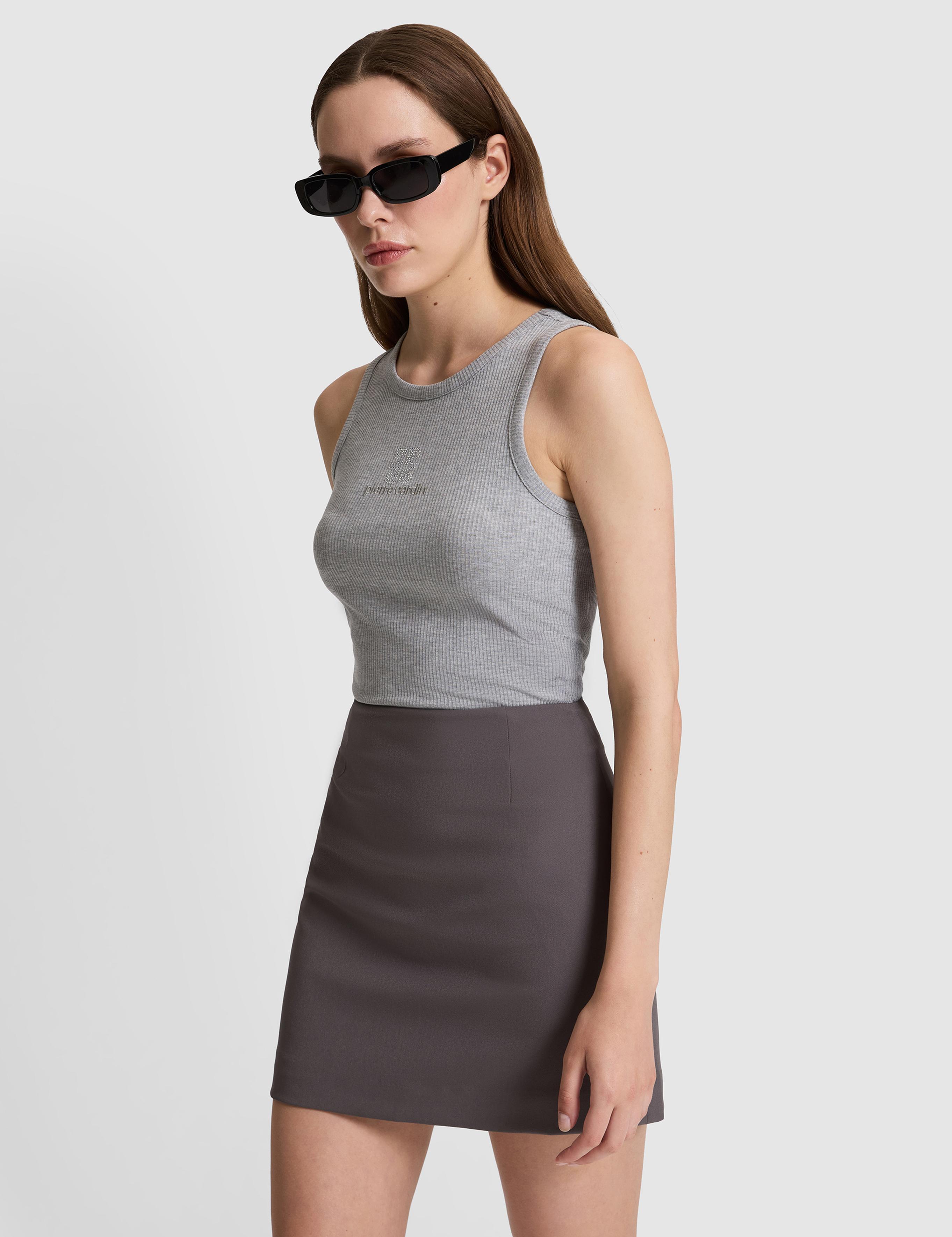 Gri Melanj Slim Fit Örme Bluz