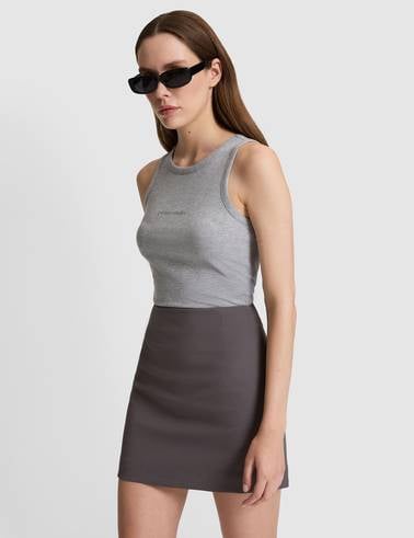 Gri Melanj Slim Fit Örme Bluz