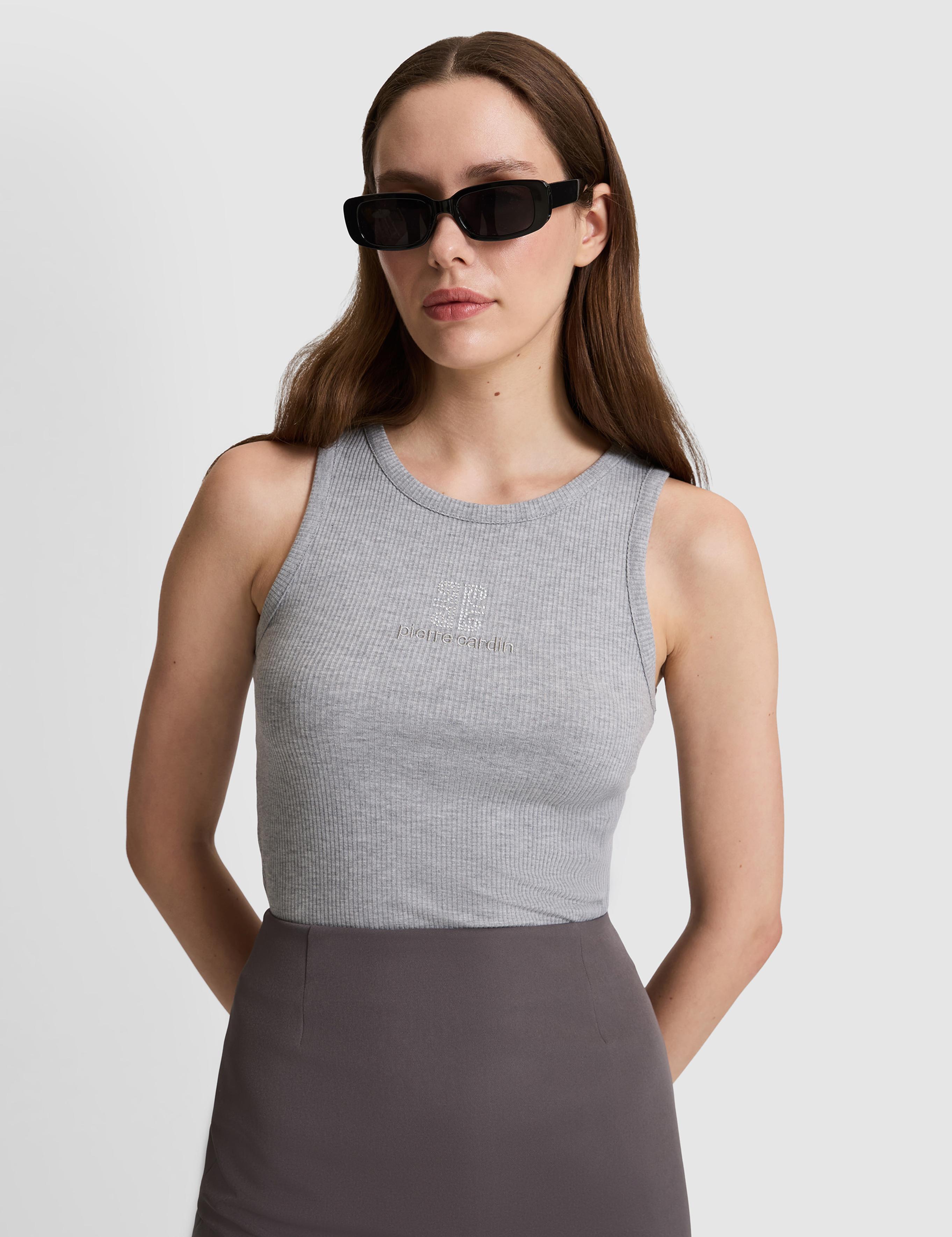 Gri Melanj Slim Fit Örme Bluz