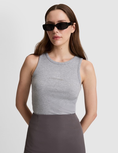 Gri Melanj Slim Fit Örme Bluz
