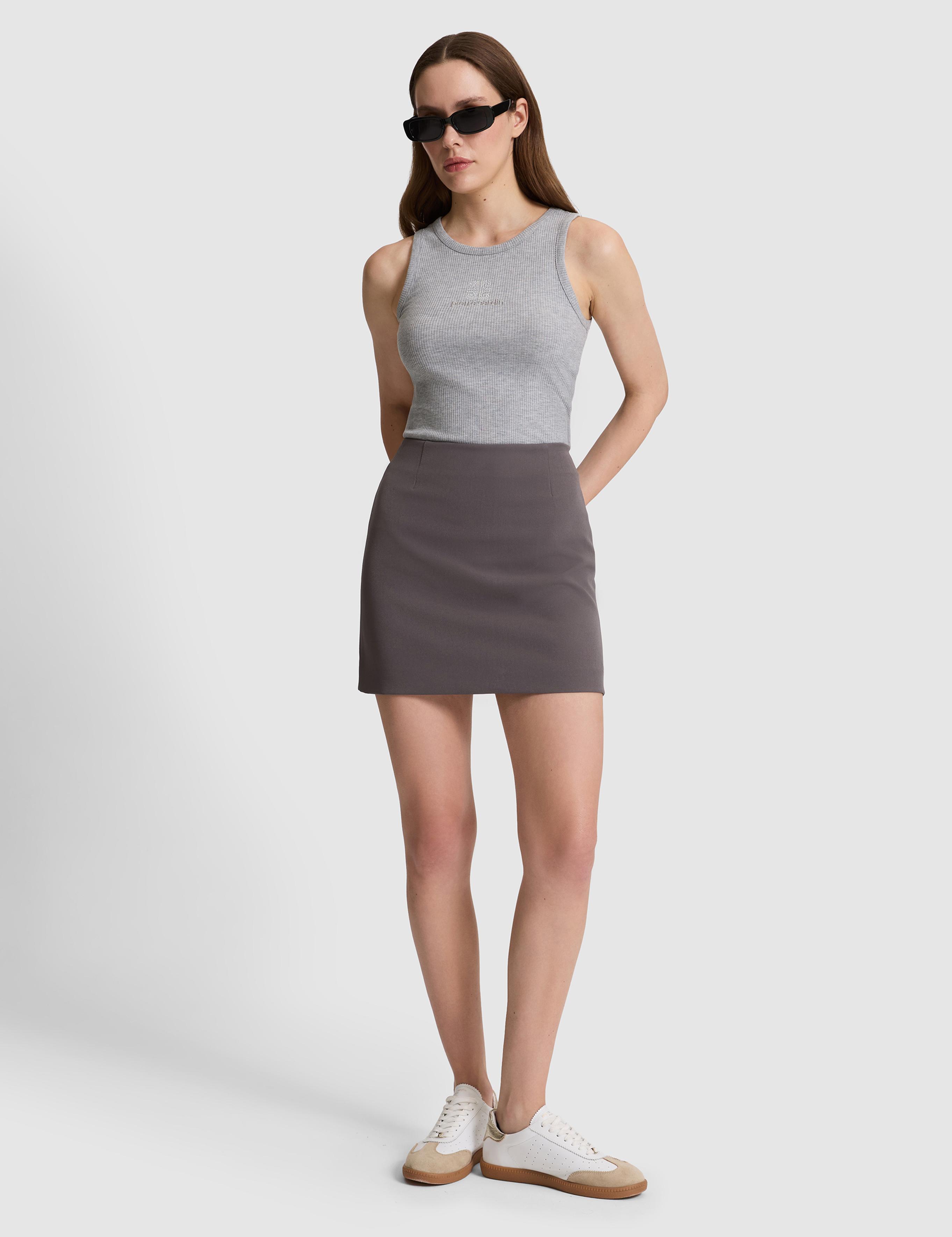 Gri Melanj Slim Fit Örme Bluz