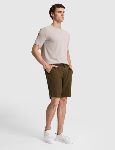 Haki Slim Fit %100 Keten Beli Lastikli Kordonlu Dokuma Şort - 50321827043