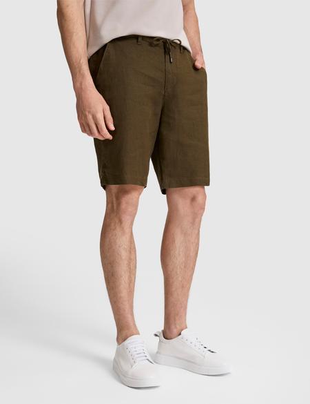 Haki Slim Fit %100 Keten Beli Lastikli Kordonlu Dokuma Şort - 50321827043