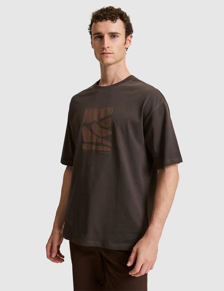 Koyu Kahverengi Comfort Fit %100 Pamuk Bisiklet Yaka Tişört - 50321198020
